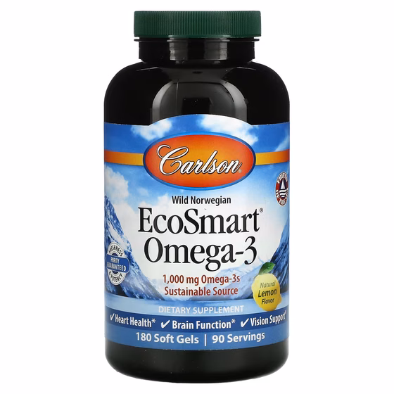 Carlson, EcoSmart Omega-3, натуральный ароматизатор «Лимон», 500 мг, 180 мягких таблеток