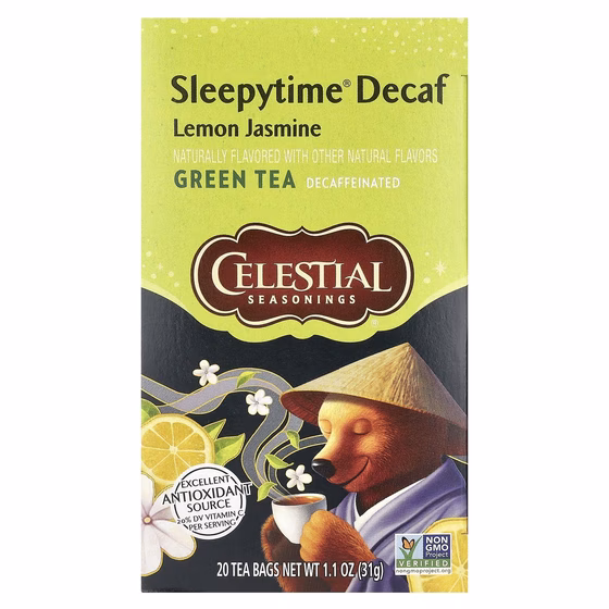 Celestial Seasonings, Sleepytime, зеленый чай, со вкусом лимона и жасмина, без кофеина, 20 чайных па
