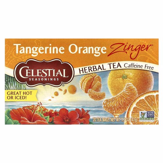 Celestial Seasonings, Травяной чай без кофеина Zinger, Мандариново-апельсиновый заряд, 20 чайных пак