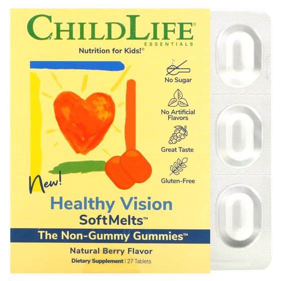 ChildLife Essentials, Healthy Vision SoftMelts, натуральный ягодный вкус, 27 таблеток