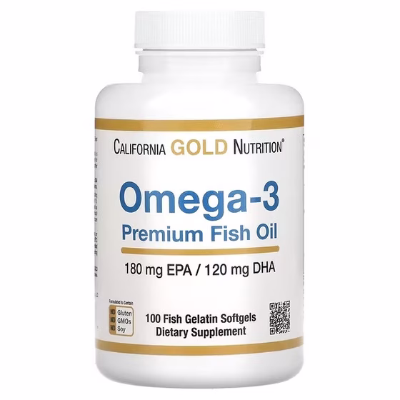 California Gold Nutrition, Омега-3, рыбий жир премиального качества, 100 рыбно-желатиновых капсул