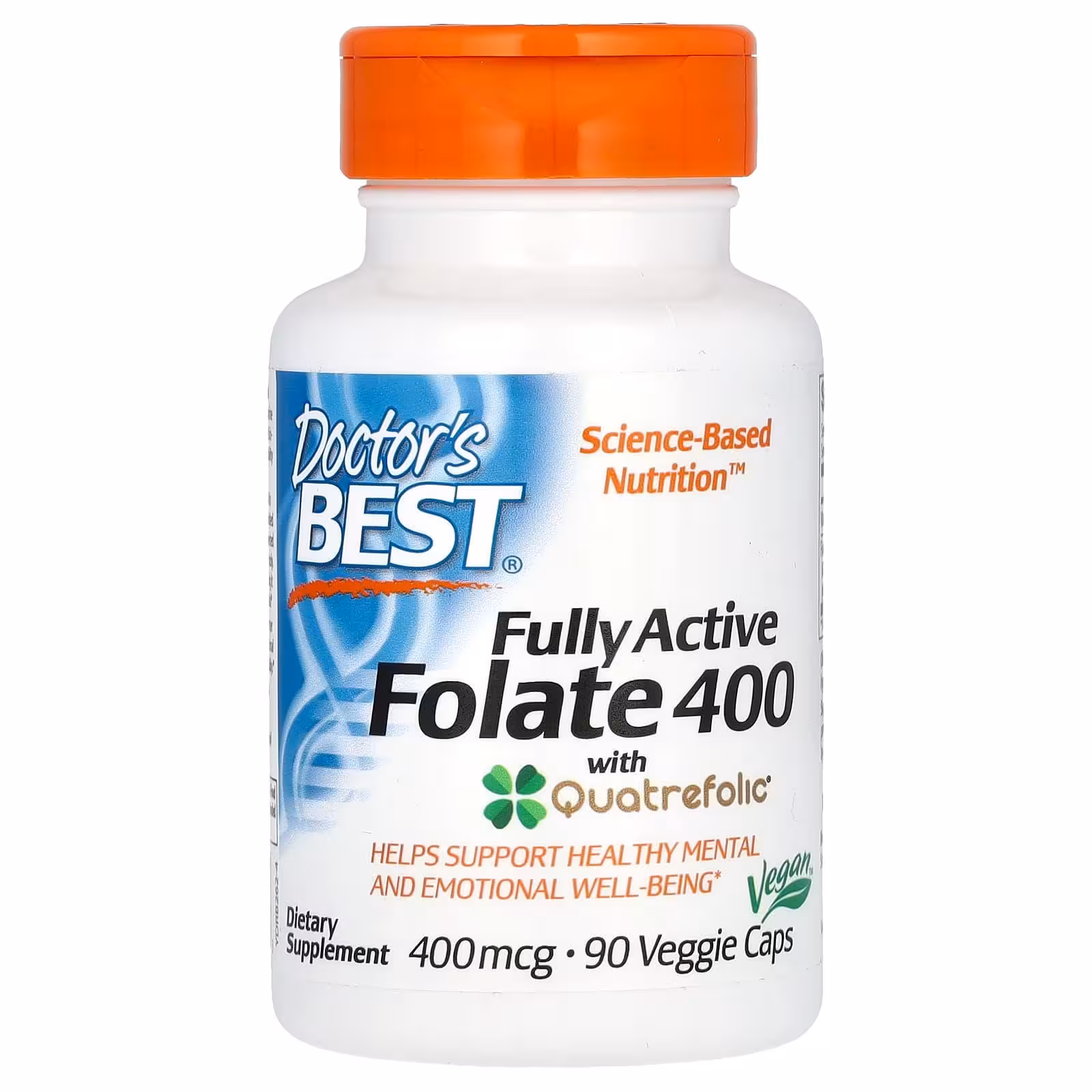 Doctor's Best, полностью активный фолат 400 с Quatrefolic, 400 мкг, 90 вегетарианских капсул
