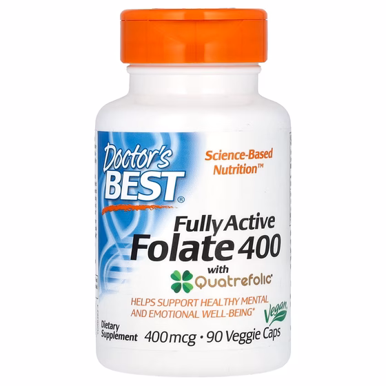 Doctor's Best, полностью активный фолат 400 с Quatrefolic, 400 мкг, 90 вегетарианских капсул