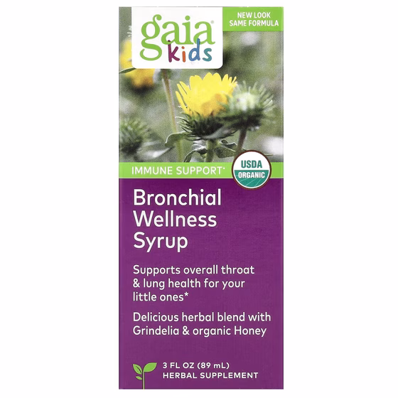 Gaia Herbs, Детский сироп для здоровья бронхов, 89 мл