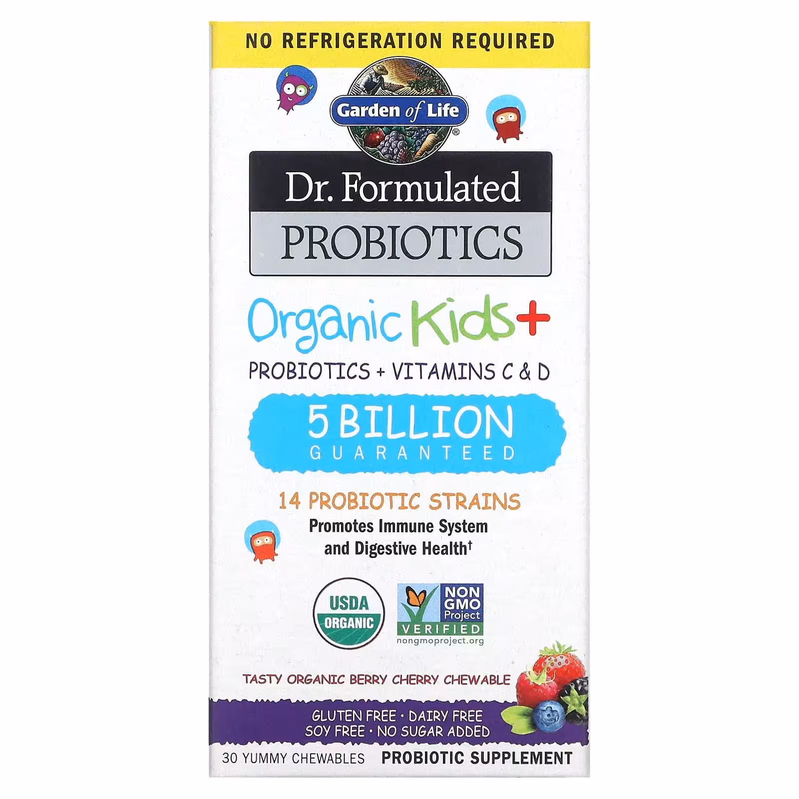 Garden of Life, Dr. Formulated Probiotics, Organic Kids +, со вкусом органических ягод и вишн