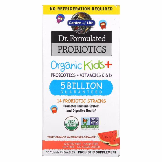 Garden of Life, Dr. Formulated Probiotics, Organic Kids +, со вкусом органического арбуза, 30 вкусны