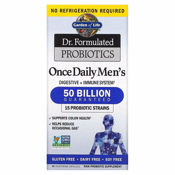 Garden of Life, Dr. Formulated Probiotics, пробиотики, одна таблетка в день для мужчин, 50 миллиардо