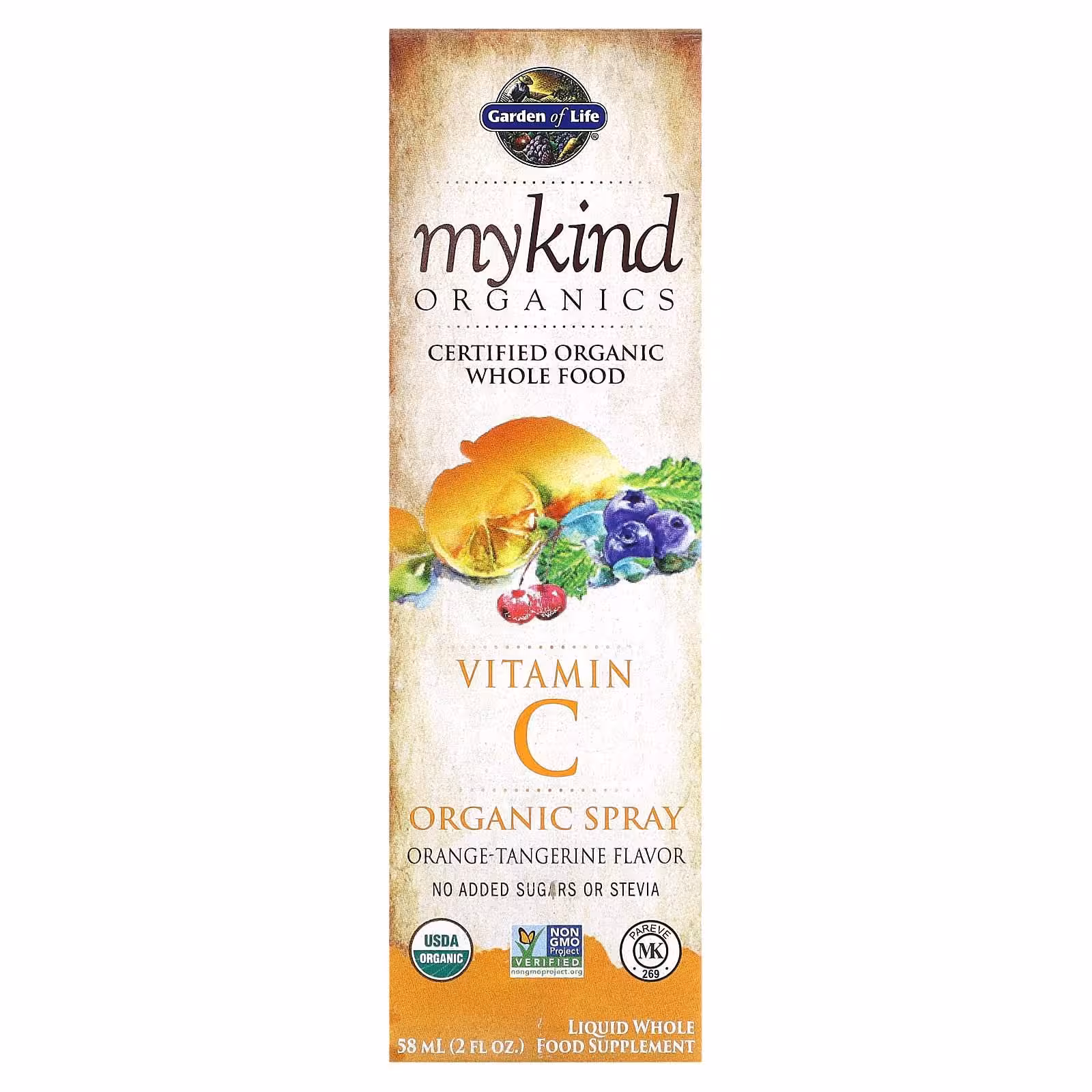 Garden of Life, MyKind Organics, спрей с органическим витамином C, вкус апельсин, 58 мл
