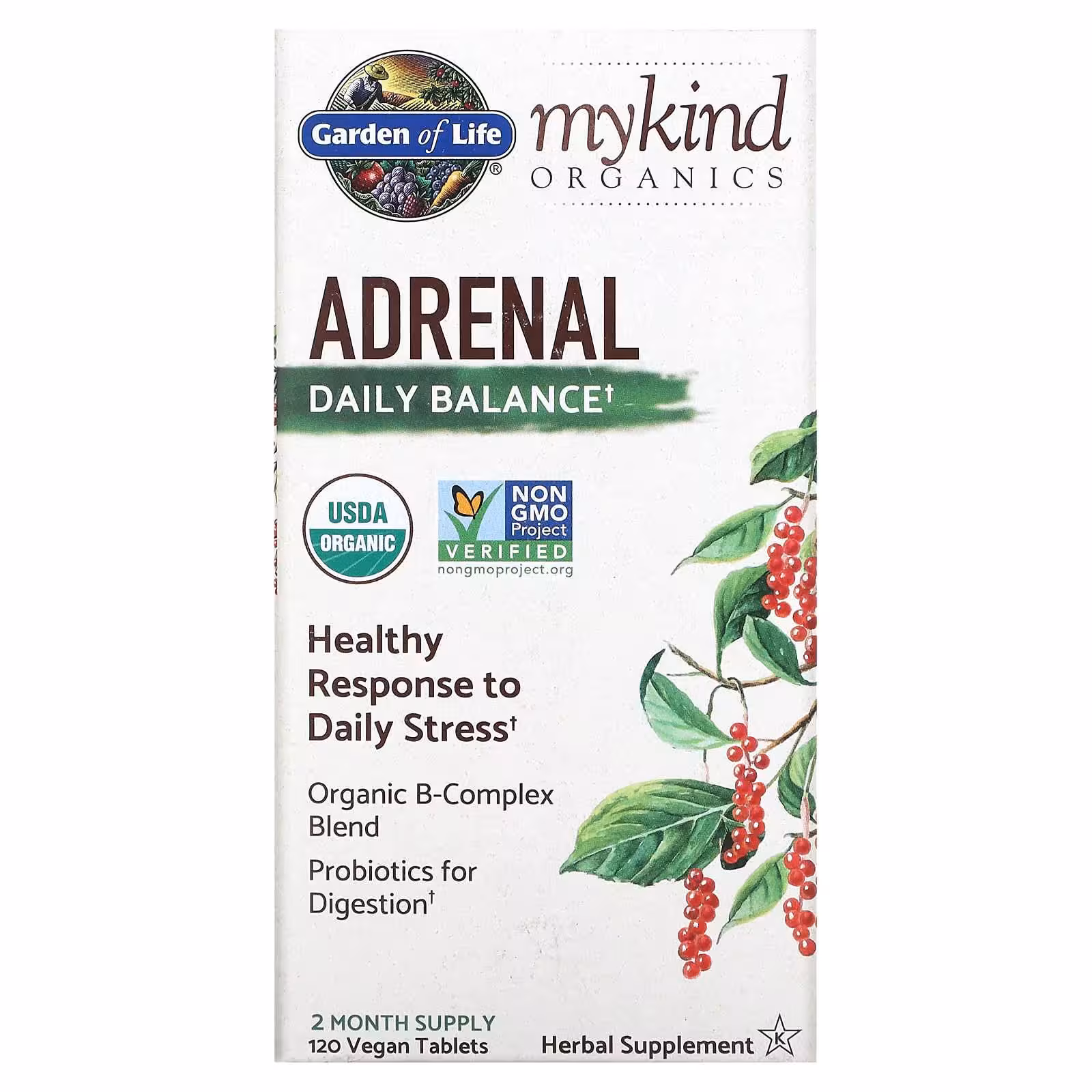 Garden of Life, MyKind Organics, средство для надпочечников, ежедневный баланс, 120 веганских таблет