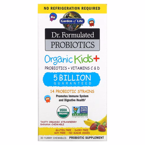 Garden of Life, Пробиотики Dr. Formulated, Organic Kids +, вкусная органическая клубника