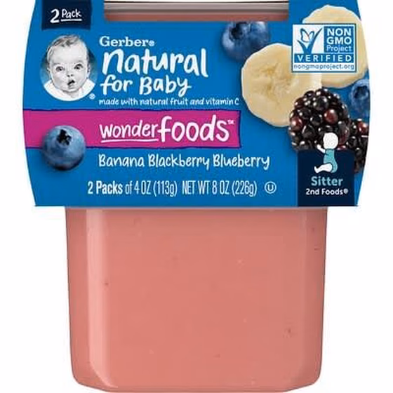 Gerber, Natural for Baby, Wonder Foods, 2nd Foods, банан, ежевика и голубика, 2 пакетика по 113 г (4