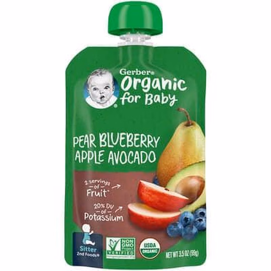 Gerber, Smart Flow, Organic, «Персик, черника, яблоко и авокадо», 99 г (3,5 унции)