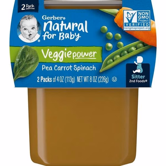 Gerber, Горох, морковь и шпинат, 2nd Foods, 2 пакетика по 113 г (4 унции)