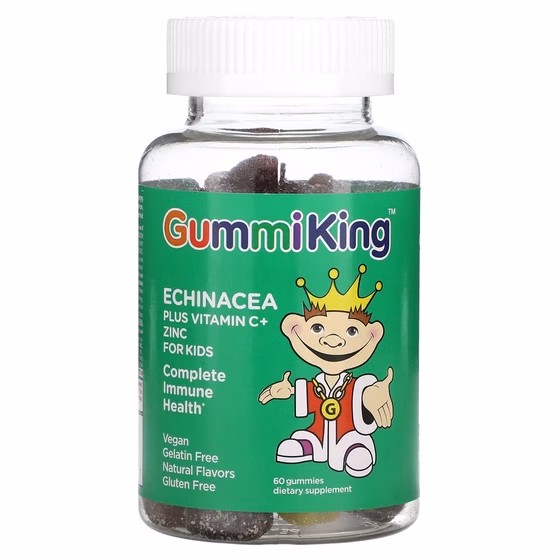 GummiKing, Echinacea Plus Vitamin C+ Zinc for Kids, Strawberry, Orange, Lemon, Grape, Cherry and Gra