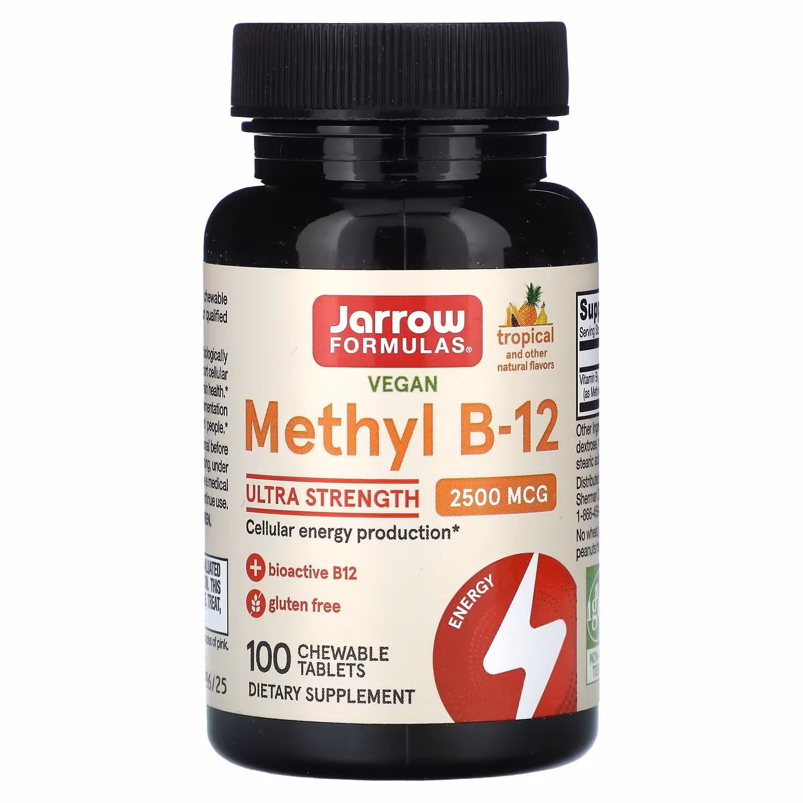 Jarrow Formulas, метил B-12, тропический вкус, 2500 мкг, 100 таблеток