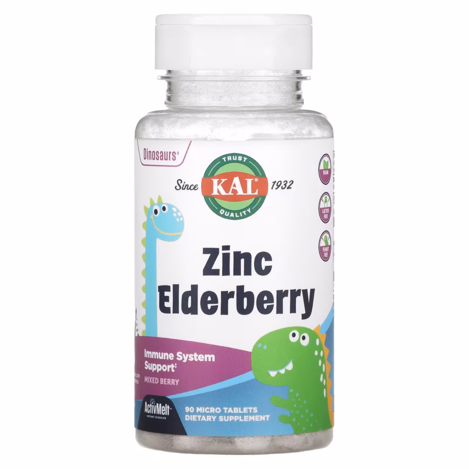 KAL, ActivMelt, растворимые таблетки с цинком и бузиной, ягодное ассорти, 90 микротаблеток