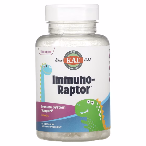KAL, Dinosaurs, Immuno-Raptor, апельсин, 60 жевательных таблеток