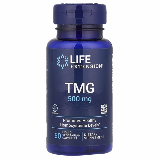 Life Extension, TMG, триметилглицин, 500 мг, 60 вегетарианских капсул с жидкостью