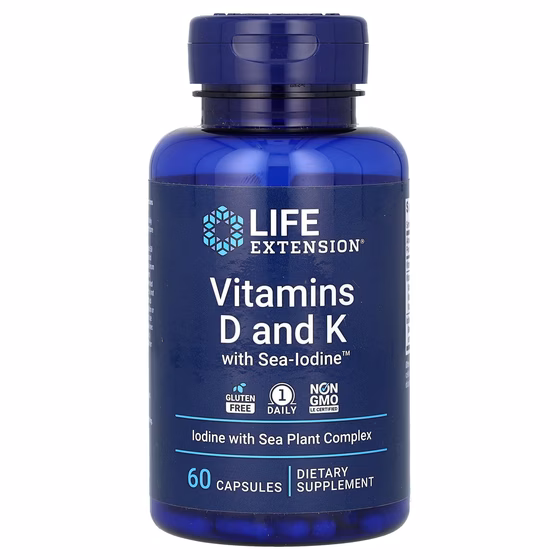 Life Extension, Vitamins D and K with Sea-Iodine, 60 Capsules