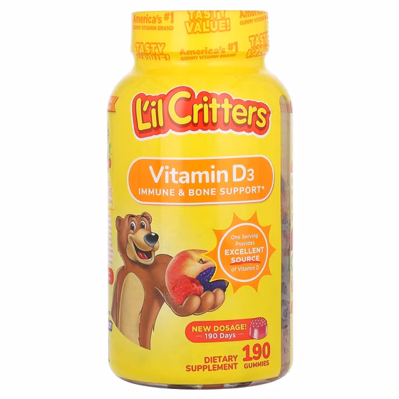 L'il Critters, Витамин D3 для поддержки костей, со вкусом натуральных фруктов, 190 жеват. мармеладок