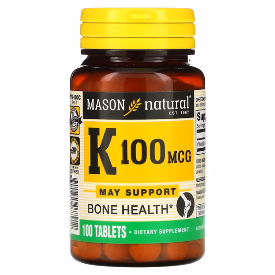 Mason Natural, витамин К, 100 мкг, 100 таблеток