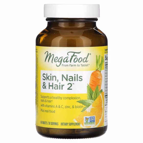 MegaFood,Skin, Nails & Hair 2, Добавка для здоровья кожи, ногтей и волос, 60 таблеток