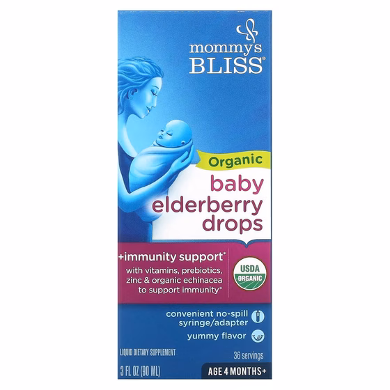 Mommy's Bliss, Органические капли бузины для младенцев, возраст от 4 месяцев, 3 жидких унции (90 мл)