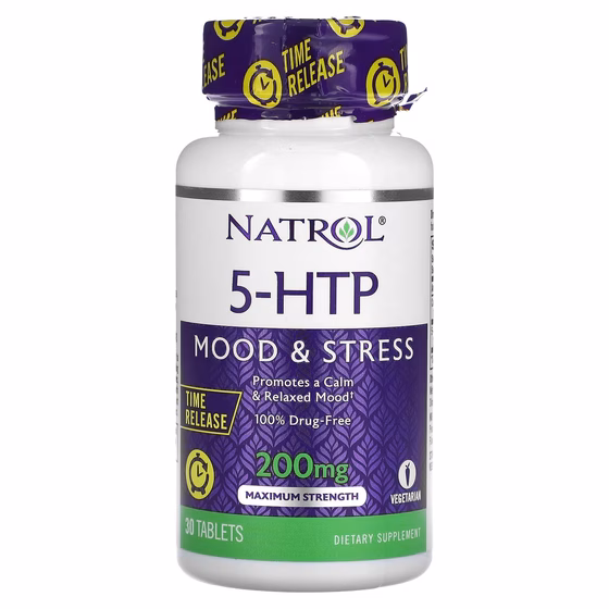 Natrol, 5-HTP, медленное высвобождение, максимальная сила, 200 мг, 30 таблеток