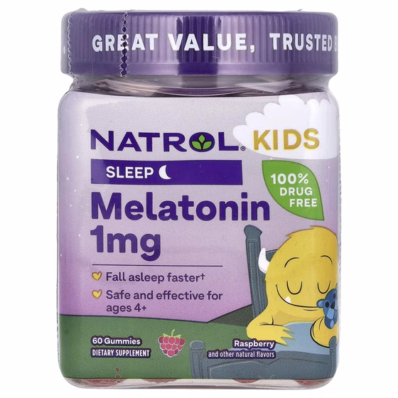 Natrol, Kids, мелатонин, для детей от 4 лет, ягодный вкус, 60 жевательных конфет