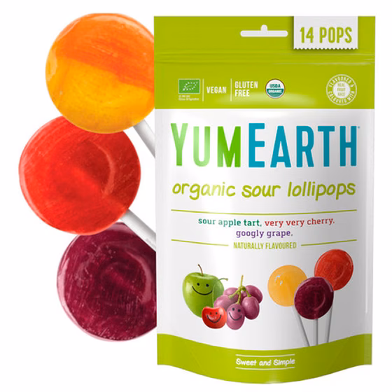 YumEarth, Organic Pops, Ассорти: яблоко, вишня, виноград, 14 леденцов, 87 г