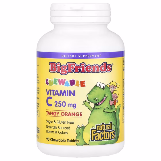 Natural Factors, Big Friends, жевательный витамин C, апельсиновый вкус, 250 мг, 90 жевательных табл
