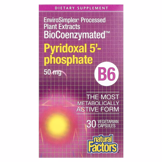 Natural Factors, BioCoenzymated, B6, пиридоксал-5-фосфат, 50 мг, 30 вегетарианских капсул