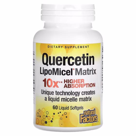 Natural Factors, кверцетин, в мицеллярной форме LipoMicel, 60 капсул с жидким содержимым