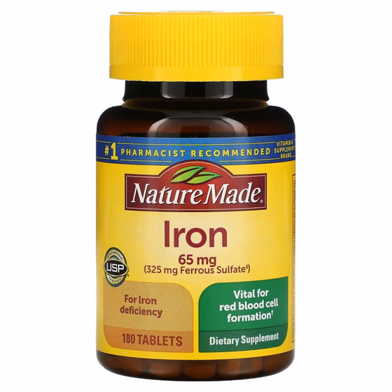Nature Made, Железо, 65 мг, 180 таблеток