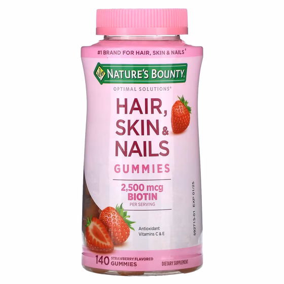 Nature's Bounty, Optimal Solutions, для волос, кожи и ногтей, клубника, 2500 мкг, 140 жев