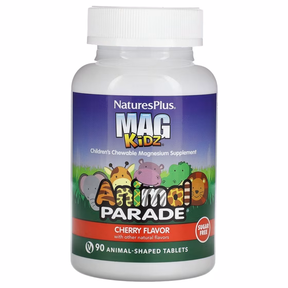 Nature's Plus, Animal Parade, MagKidz, Магний для детей, натуральный вишневый вкус, 90 таблеток