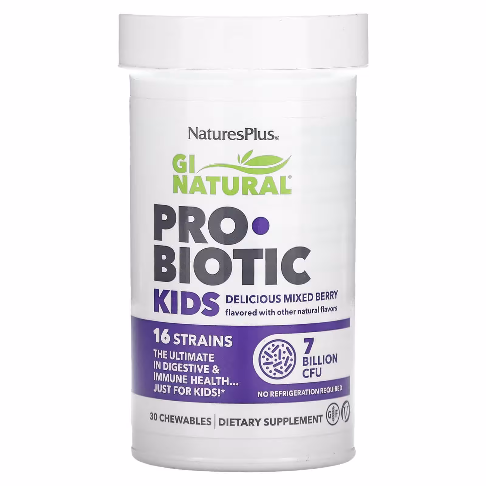 Nature's Plus, GI Natural Probiotic Kids, детские пробиотики, ягодный вкус, 7 млрд КОЕ, 30 жв