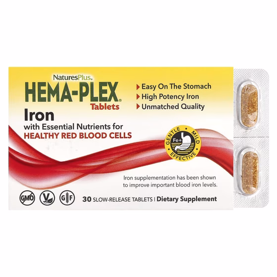 Nature's Plus, Hema-Plex, Железо, 30 таблеток с длительным высвобождением