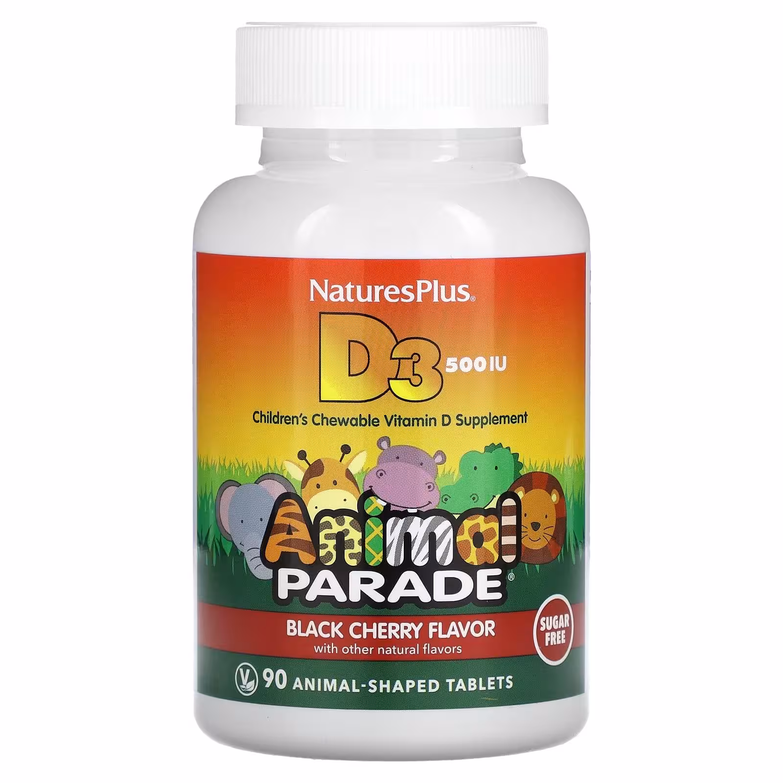 NaturesPlus, Source of Life, Animal Parade, витамин D3, без сахара, с натуральным вкусом черешни, 12