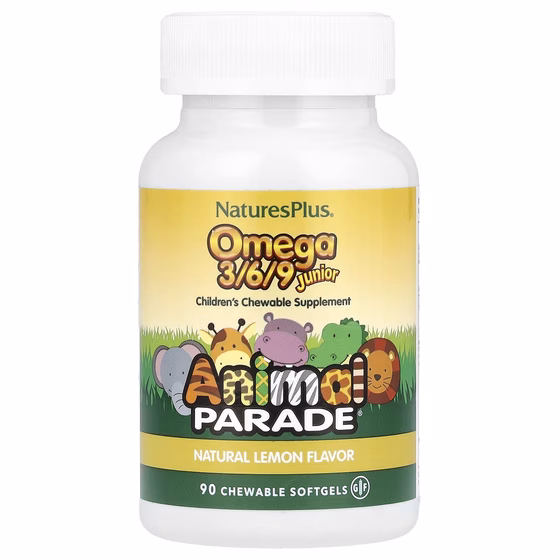 Nature's Plus, Animal Parade, Омега 3/6/9 юниор, Вкус лимона, 90 капсул