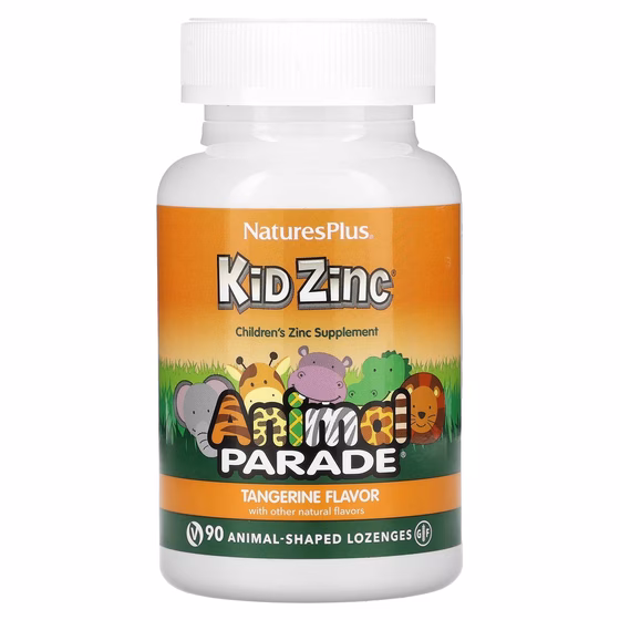 Nature's Plus, Source of Life, Animal Parade, пастилки Kid Zinc, вкус натурального мандарина, 90 жив
