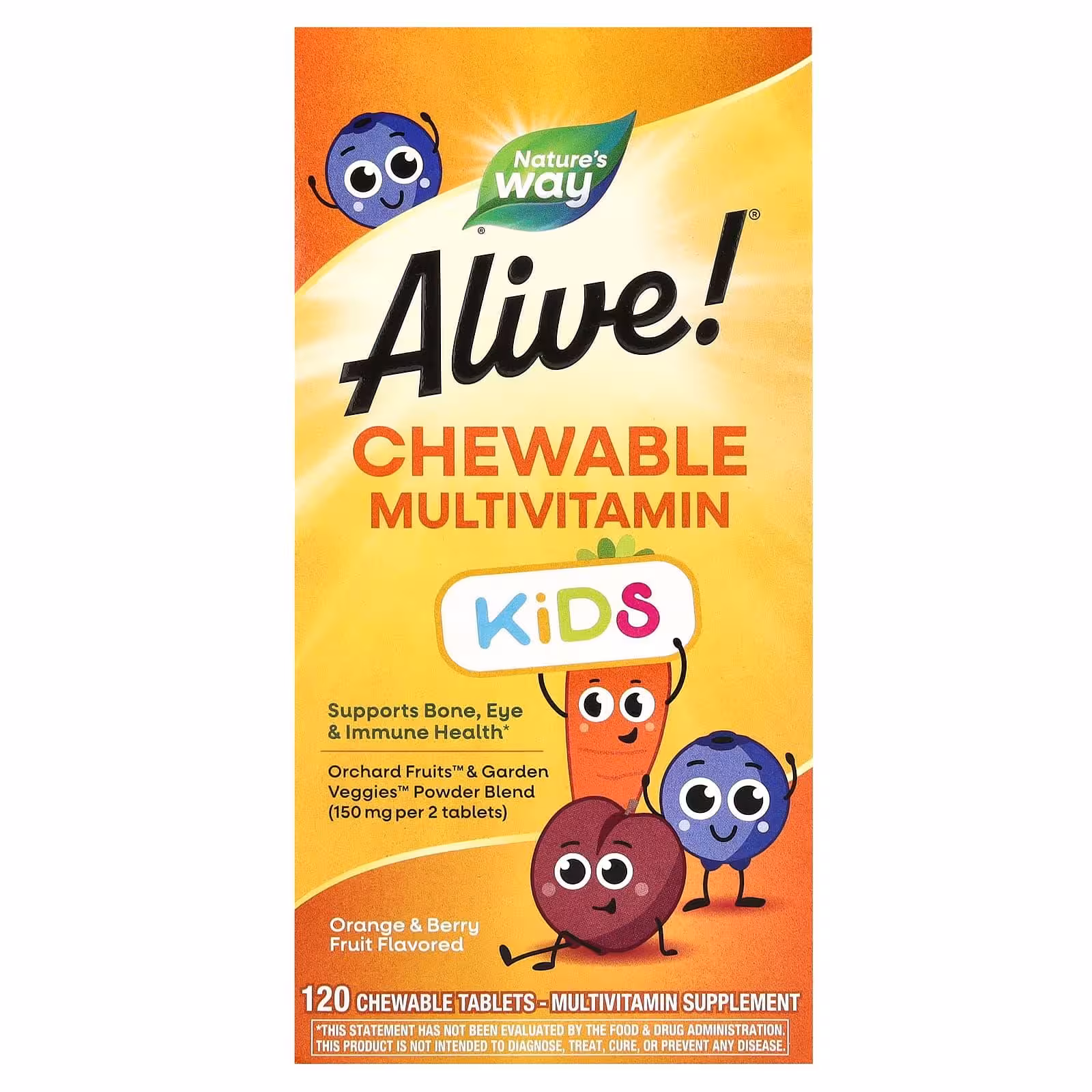 Nature's Way, Alive! Мультивитамины для детей, Вкус апельсина и ягод, 120 таблеток