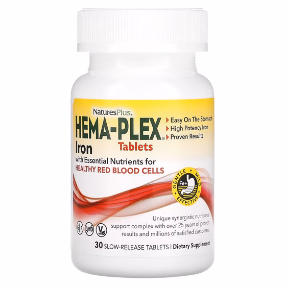Nature's Plus, Hema-Plex, железо для здоровых эритроцитов, 30 таблеток