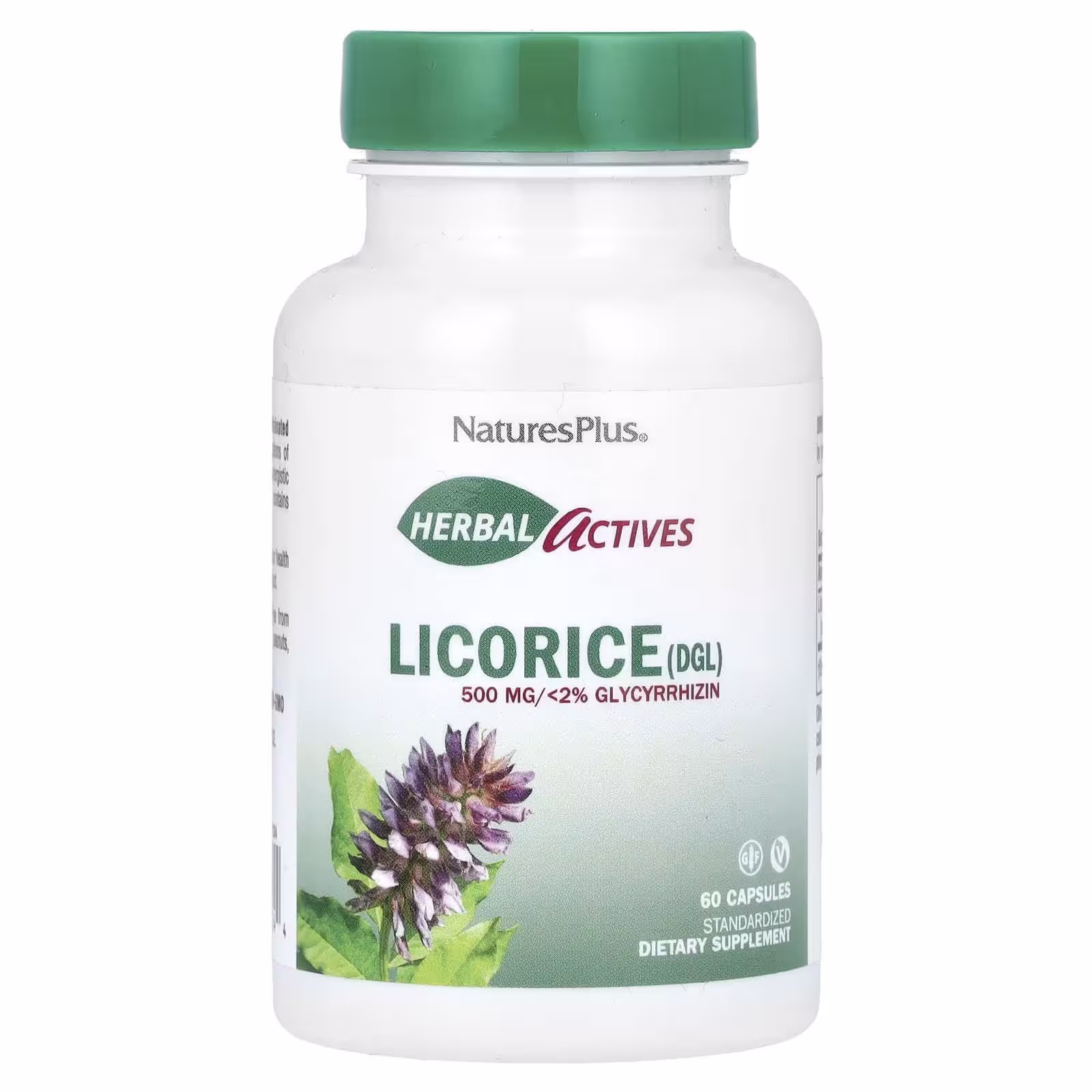Nature's Plus, Herbal Actives, солодка (DGL), 500 мг, 60 вегетарианских капсул