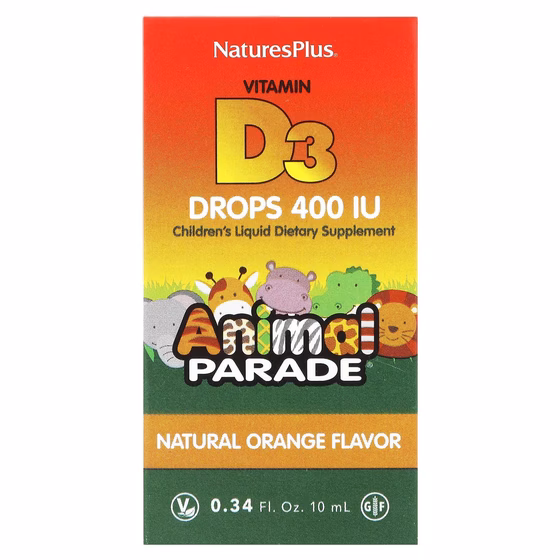 Nature's Plus, Source of Life, Animal Parade, витамин D3 в каплях, с апельсиновым вкусом, 10 мл