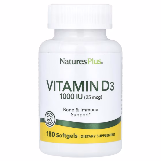Nature's Plus, Витамин D3, 25 мкг (1000 МЕ), 180 капсул