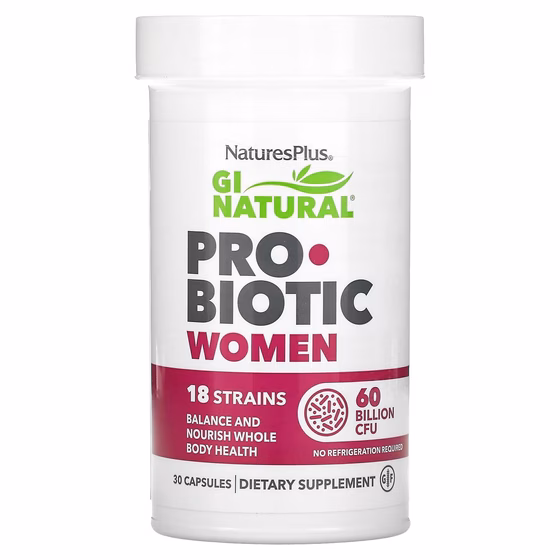 Nature's Plus, пробиотик для женщин GI Natural, 60 млрд. КОЕ, 30 капсул