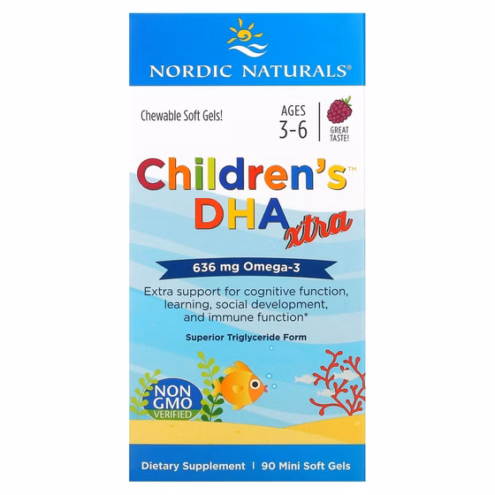Nordic Naturals, Children's DHA Xtra, для детей от 3 до 6 лет, ягодный вкус, 636 мг, 90 мини-таблето