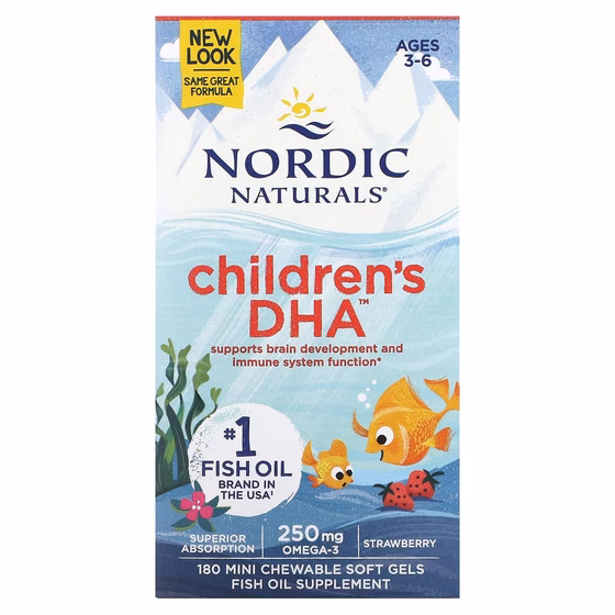 Nordic Naturals, Children's DHA, ДГК для детей, со вкусом клубники, для детей 3–6 лет, 250 мг, 180 м