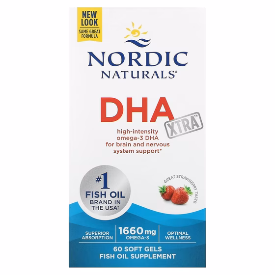 Nordic Naturals, DHA Xtra, клубничный вкус, 1660 мг, 60 мягких таблеток